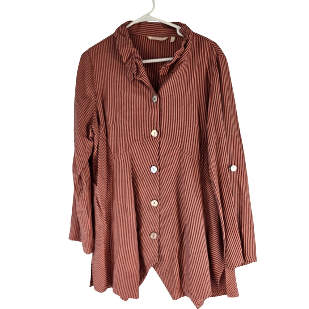 Soft Surroundings Striped Tulip Back Tunic Shirt Terracotta Black 2CG83 Large